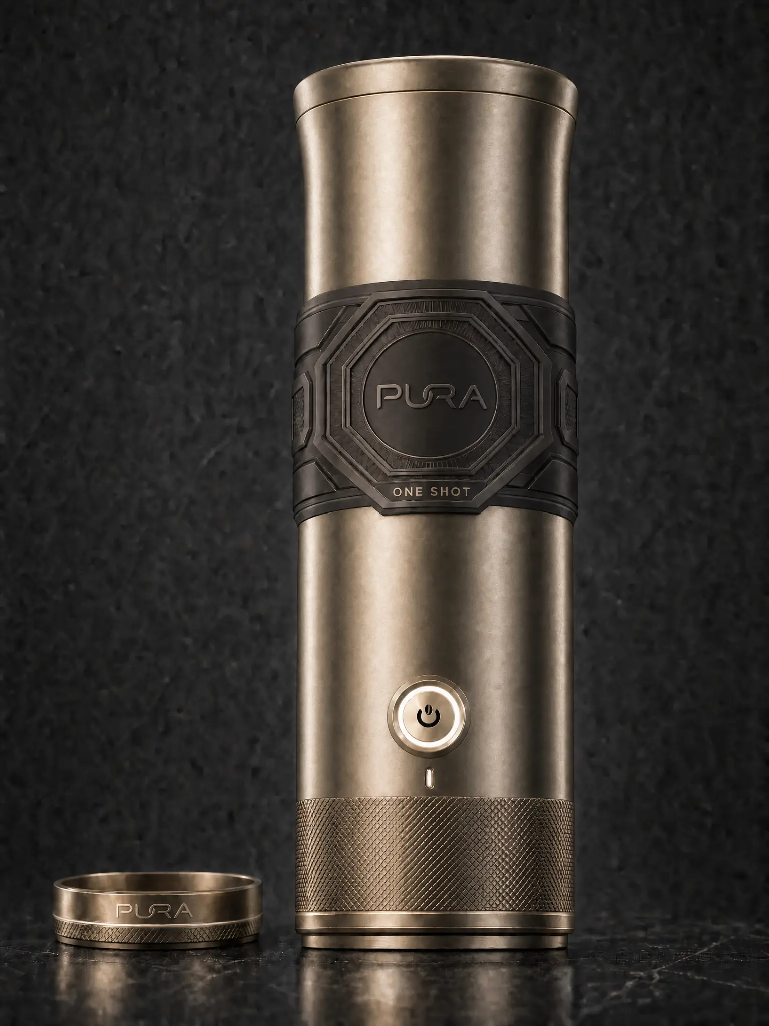 PURA K1 Metal PVD Edition in Champagne Noir Ribbon champagne-gold body with black silicone grip